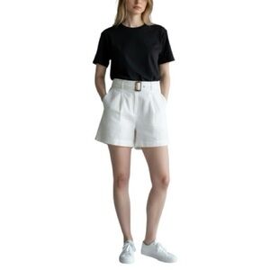 Christian Siriano NEW YORK Womens 100% Linen Paperbag Cream Shorts with Belt XL